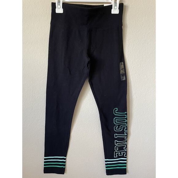 Justice Black Green Ombre Striped High Waist Full Length Leggings Size 10 - Picture 1 of 3